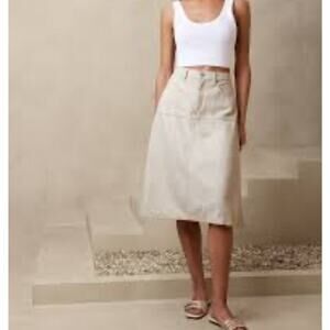 Banana Republic NWT Ecru Pieced Denim Jean Skirt Midi US 6 100% Cotton Coquette